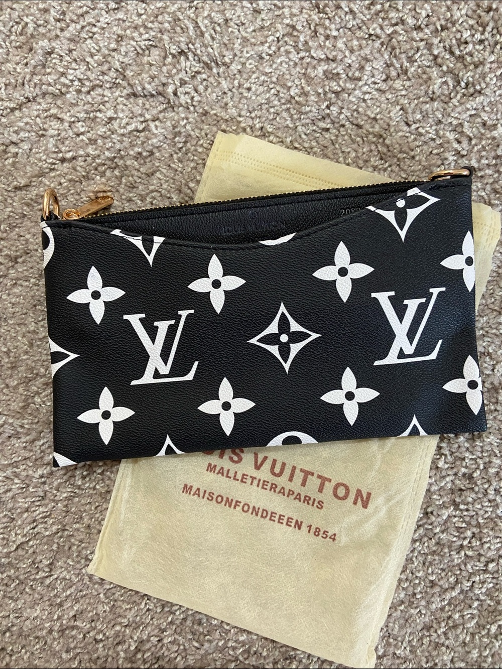 Designer inspired L V Black & White Monogram wristlet crossbody